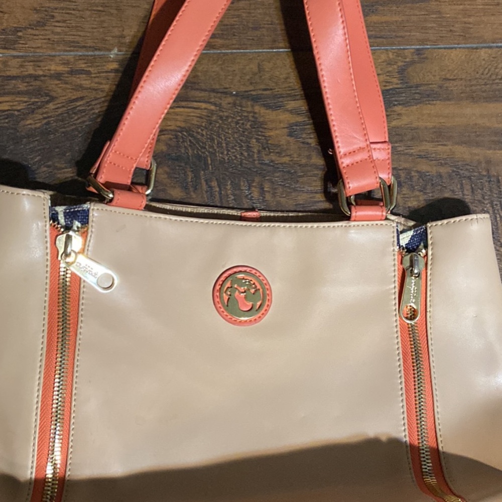 Spartina Leather Purse/Tote Tan, Coral, Navy Style 445